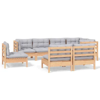 Produktbild von 8-tlg. Garten-Lounge-Set mit Grauen Kissen Kiefer Massivholz