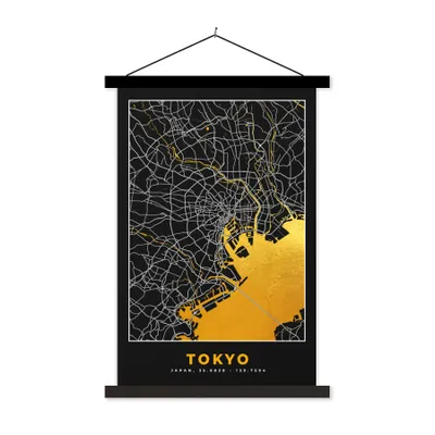 Produktbild von MuchoWow® Textilposter Tokio - Stadtplan - Gold - Karte 40x60 cm mit schwarzem Rahmen - Wanddekorationen