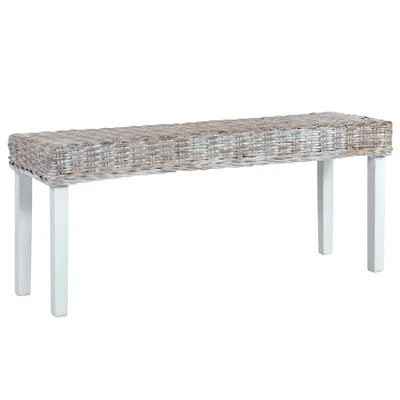 Produktbild von Sitzbank 110 cm Weiß Natur Kubu-Rattan und Massivholz Mahagoni