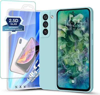 Produktbild von Hülle für Samsung Galaxy S21 FE mit 9H Displayglas Displayschutz Plus Case Cover Bumper Silikon Softgrip Schutzhülle Farbe: Hellblau
