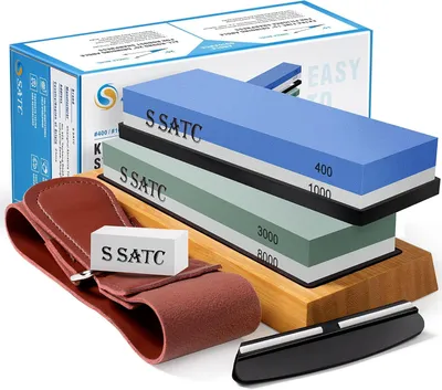 Zdjęcie produktu dla Zestaw kamieni szlifierskich gradacja 400 1000 3000 8000, z podstawą antypoślizgową i paskiem skórzanym, do