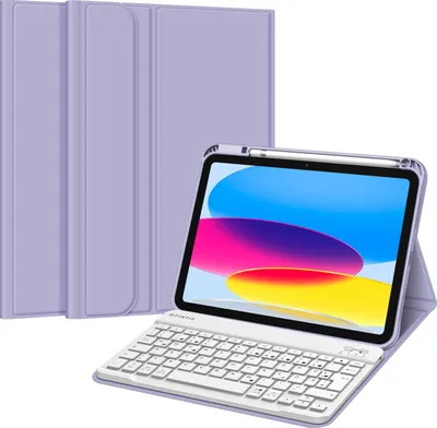 Produktbild von Fintie Tastatur Hülle für iPad 10. Generation 2022 (10.9 Zoll), Schutzhülle mit TPU Rückschale, Pencil Halter und magnetisch Abnehmbarer Tastatur mit QWERTZ Layout, Violett