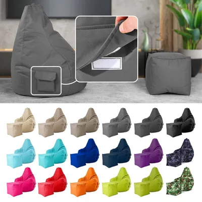 Produktbild von Green Bean® 2er Set Sitzsack + Hocker "Cozy+Cube" - mit EPS Perlen Füllung - robust waschbar schmutzabweisend - Grau