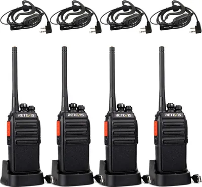 Obrázek produktu pro Retevis RT24V Freenet vysílačka 6 kanálů, vysílačka bez licence, rádio s headsetem a USB nabíjecí kolébkou, dobíjecí vysílačka do školy (4 kusy, černá)