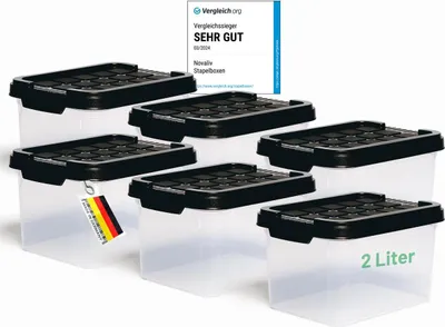 Produktbild von Novaliv 6x Aufbewahrungsboxen mit Deckel klein 2 L Anthrazit Nestbar stapelbare Plastikboxen mit Clipverschluss Kunststoff BPA-frei 19 x 14 x 11 cm
