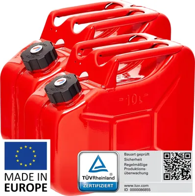 Produktbild von BW® Kraftstoffkanister Metall Benzinkanister 2x 10 Liter mit Schraubverschluss - Rot RAL 3000 - UN-Zulassung - Hergestellt in Europa