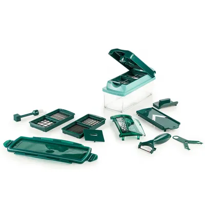 Produktbild von Genius Nicer Dicer Plus (14 Teile) Obstschneider Zwiebelschneider Pommesschneider Gemüseschneider in smaragdgrün; A33833