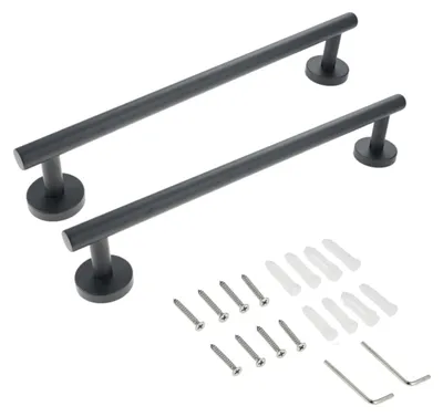Image de Barre de serviette en acier inoxydable 304 - Lot de 2 - Noir - 40 cm - Fixation murale pour salle de bain et cuisine