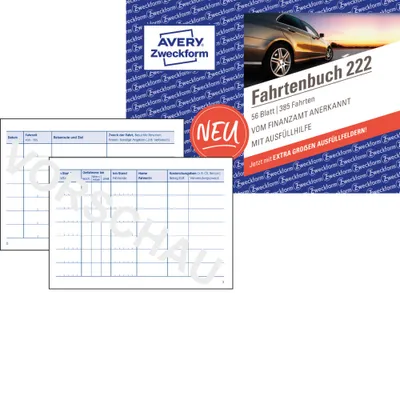 Produktbild von Avery Zweckform 222, Fahrtenbuch, für PKW, A6 quer, 112 Seiten für 385 Fahrten