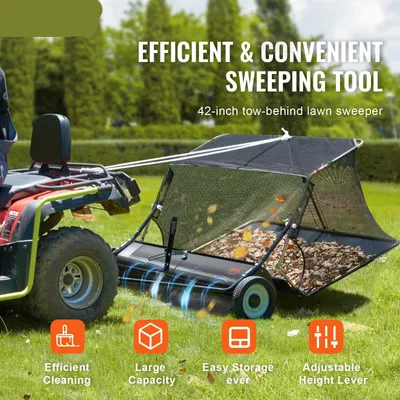 Productafbeelding van Gras- En Bladschepper - Tuinveger - Bladruimer - Grasveger - Opvangzak 12 Kuub - Instelbare Borstelhoogte