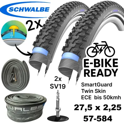 Produktbild von 2x Schwalbe Marathon Plus MTB Ebike SG 27,5x2,25" 57-584  Reifen + Schläuche SV19 Set