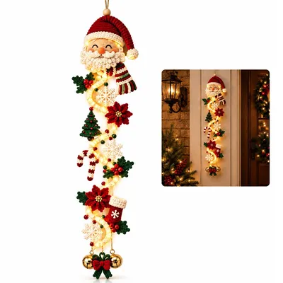 Produktbild von Weihnachtsdeko mit LED-Lichterkette, Weihnachtsmann Türhänger aus Holz, leuchtende Hängedekoration für Haustür, Fenster, Wand und Wohnzimmer