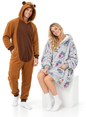 Image de Pyjama combinaison Kigurumi costume pour adultes Marron Capybara S : 145-155 cm + Sweat plaid à capuche