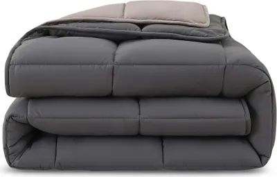Obrázek produktu pro Prošívaná přikrývka pro všechna roční období, oboustranný design, cca 135 x 200 cm (2 přikrývky, 3 v 1) – šedá a světle šedá – barevná teplá zimní přikrývka + lehká letní přikrývka, lze kombinovat I barevná, lze použít bez extra povlaku I certifikováno OEKO-TEX
