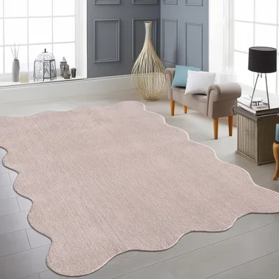 Zdjęcie produktu dla Dywan różowy antypoślizgowy miękki w nowoczesnym kształcie fali rozmiar - 140 x 200 cm