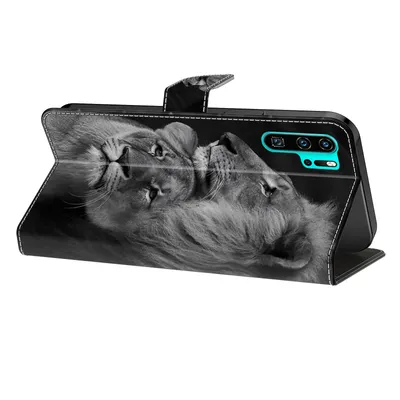 Produktbild von CLM-Tech Handyhülle kompatibel mit Samsung Galaxy A55 5G Hülle - Tasche aus Kunstleder - Klapphülle mit Ständer und Kartenfächern - Schutzhülle Wallet Case Cover Löwe in schwarz grau