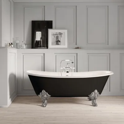 Produktbild von Freistehende Gusseisen Badewanne BRADFORD schwarz 180 cm