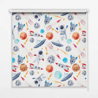Produktbild von Seitenzug-Rollo Fensterrollo Jalousie - Lichtdurchlässig Springrollos - 80x240 cm - Raketen Kosmonauten Planeten und Ufo