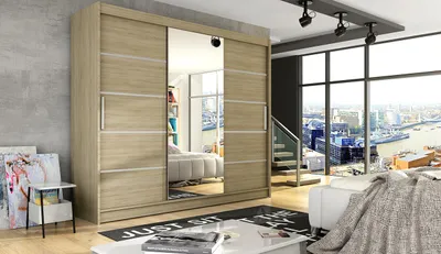 Obrázok produktu pre Priestranná šatníková skriňa so zrkadlom Taurus - šírka 250 cm, sonoma