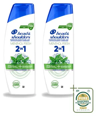 Image de 2 x Shampoo 2-en-1 Head & Shoulders Menthol Fresh Anti-pellicules, 300 ml - Pack de 2