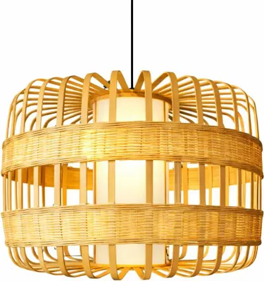 Image de Fine Asianliving Lampe à suspendre en bambou Lampe à suspendre faite à la main - Belinda D50xH40cm Lampe à suspendre Eclairage Bambou Abat-jour Tressé Lampe Animation Rotan