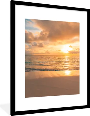 Produktbild von MuchoWow® Gerahmtes Poster Strand - Sommer - Sonnenuntergang - Wolken - Meer 60x80 cm - Poster mit Schwarzem Bilderrahmen Wandposter Rahmen Foto Bilder - Wohnzimmer - Dekorationen - Prämie