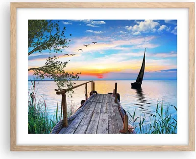 Produktbild von Gerahmtes Poster - Rahmen in heller Eiche - Brücke See - 50x40 cm - Wand Bild - Wanddeko - Wandbilder - Kunstposter - Wandposter - Bilderrahmen - Bilder - Kunstdruck - Wandbild - P2NAA50x40-4115