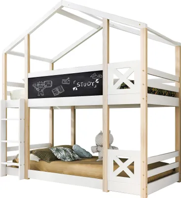 Produktbild von Etagenbett Kinderbett Baumhaus mit Leiter 90 x 200 cm,Baumhausbett mit Rausfallschutz & Lattenrost