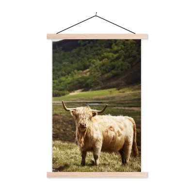 Produktbild von MuchoWow® Textilposter Schottische Highlander - Pfad - Wald 40x60 cm mit holzfarbenen Rahmen - Poster