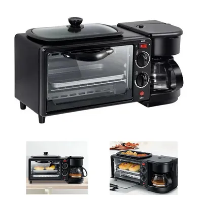Produktbild von 3 in 1 Frühstücksautomat,Mit Backofen, Bratpfanne und Kaffeemaschine,Vielseitiger Elektrische Frühstücksstation,Schwarz