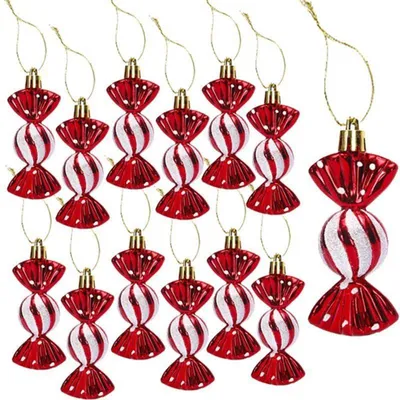 Immagine prodotto di Decorazioni natalizie a forma di caramella, 12 pezzi, colore rosso, circa 8,5 cm, in plastica