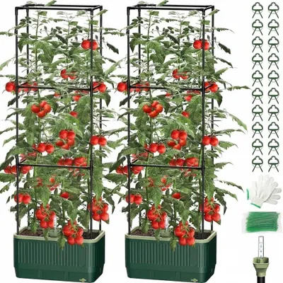 Immagine prodotto di Vaso per pomodori con supporto per piante rampicanti, 130 cm, confezione da 2, vaso autoirrigante, ideale per l'orto