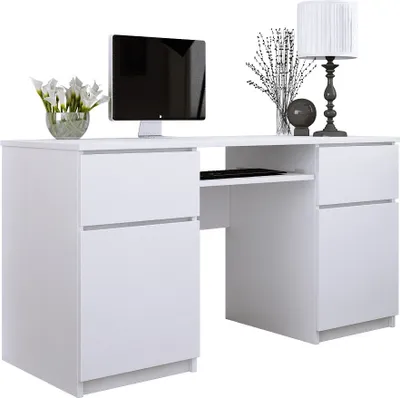 Produktbild von Schreibtisch: 2 Schubladen, Mattweiß, 135 x 77 x 50 cm
