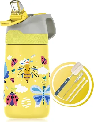 Obrázek produktu pro Nerezová izolovaná láhev na vodu 350 ml pro děti s brčkem - lehká termoska bez