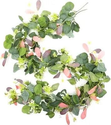 Produktbild von 2 Stück Eukalyptus blumengirlande deko, 1,8m Eukalyptus Deko Blumengirlande Tischgirlande Girlande frühling Künstliche Pflanze Hängepflanze für Hochzeitsstrauß, Blume, Heimdekoration