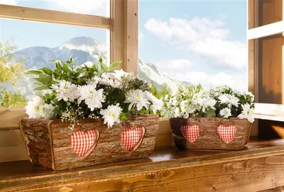 Image de 2x jardinière en bois recouverte d'écorce, marron, rustique, style maison de campagne, pot de fleurs, jardinière, cache-pot