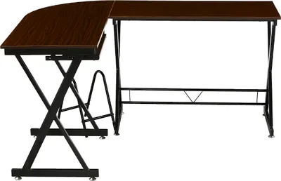 Produktbild von SVITA ECKHART Eckschreibtisch Nussbaum-Optik Schwarze Metall-Beine Computertisch Bürotisch Arbeitstisch PC Tisch