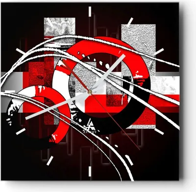 Produktbild von Wanduhr - Quadrat - Glasuhr - Grafische komposition geometrisch zahlen - 30x30cm - Schleichendes Uhrwerk - Lautlos - zum Aufhängen bereit - Dekoration Modern - Wanddekoration aus Glas - C3AC30x30-0587