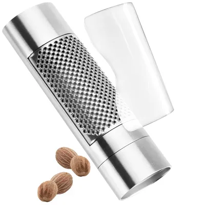 Produktbild von Muskatreibe Gewürzreibe Zitronenreibe - Edelstahl - 15 x 5 x 3 cm - Silber - Für Küche und Kräuter