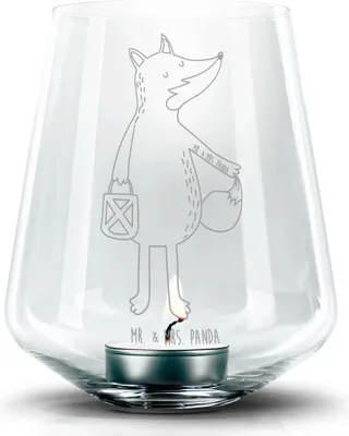 Produktbild von Mr. & Mrs. Panda Glas Windlicht Fuchs Laterne - Transparent - Geschenk, Selbstbewusst, gravur, Kerzenhalter, Sankt Martin