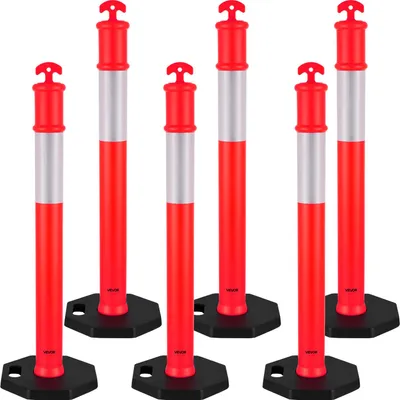 Obrázok produktu pre VEVOR dopravné vymedzovače vymedzovače 6 ks (114 cm) so zaťaženou základňou a reflexnými pásmi, robustné vymedzovače pre staveniská, parkoviská, zábrany na kontrolu davu, červené