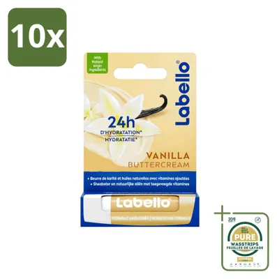 Productafbeelding van 10 x Labello Lippenbalsem Vanille Botercrème - 4,8 g - Voorraadverpakking - 10 stuks