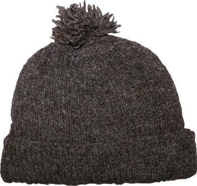 Produktbild von Wollmütze mit Bommel - dunkelgrau - warme Strickmütze - Bommelmütze