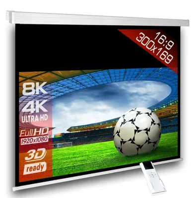 Produktbild von 16:9 SlenderLine Heimkino Beamerleinwand Motorleinwand 300 x 215 (294x165)cm / Gehäuselänge 330 cm / FULL HD / 3D / 4K / HDTV / inkl. Funkfernbedienung