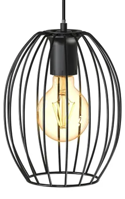 Image de Lampe suspendue retro en fil de fer I diamètre 17,5 cm I E27 I Lampe vintage abat-jour en métal I longueur 115 cm I noir