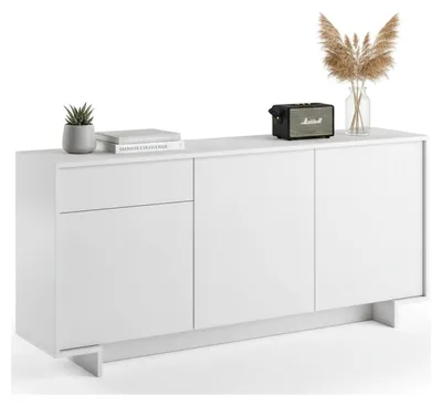 Produktbild von Sideboard Agrifoglio, Wohnzimmer-Sideboard, Wohnzimmer-Buffet mit 3 Türen und 1 Schublade, 100 %  Italy, 170 x 42 x 78 cm, Weiß