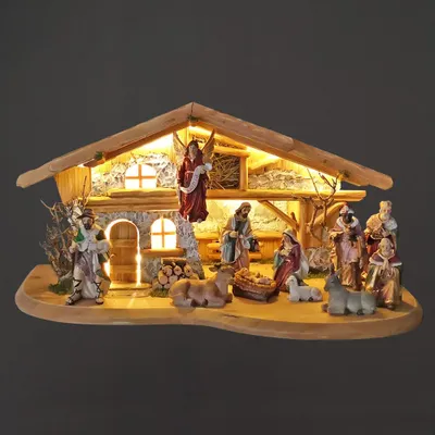 Produktbild von Holzkrippe mit Figuren 54 cm