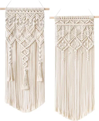 Produktbild von Stück Makramee-Wandbehang, Boho-Chic-Dekor, gewebter Wandteppich – schöne Wohnung, Schlafzimmer, Hochzeitszimmer, Dekoration, Inneneinrichtung, 75 cm (L) x 35 cm (B)