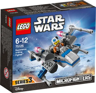 The image shows the packaging of a LEGO Star Wars Resistance X-Wing Fighter Microfighter set.