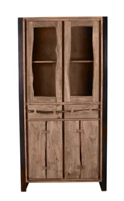 Produktbild von SIT Möbel Vitrine | 2 Glastüren, 2 Schubladen, 2 Holztüren | Akazie natur | Gestell Metall schwarz | B 90 x T 40 x H 180 cm | 11804-01 | Serie NATURAL EDGE